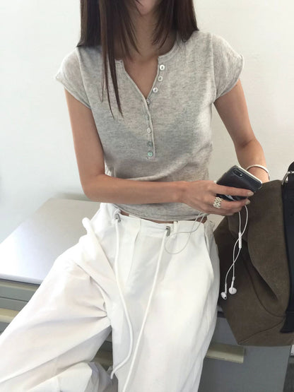 舒適亨利領短袖修身Tee (5 Colors)