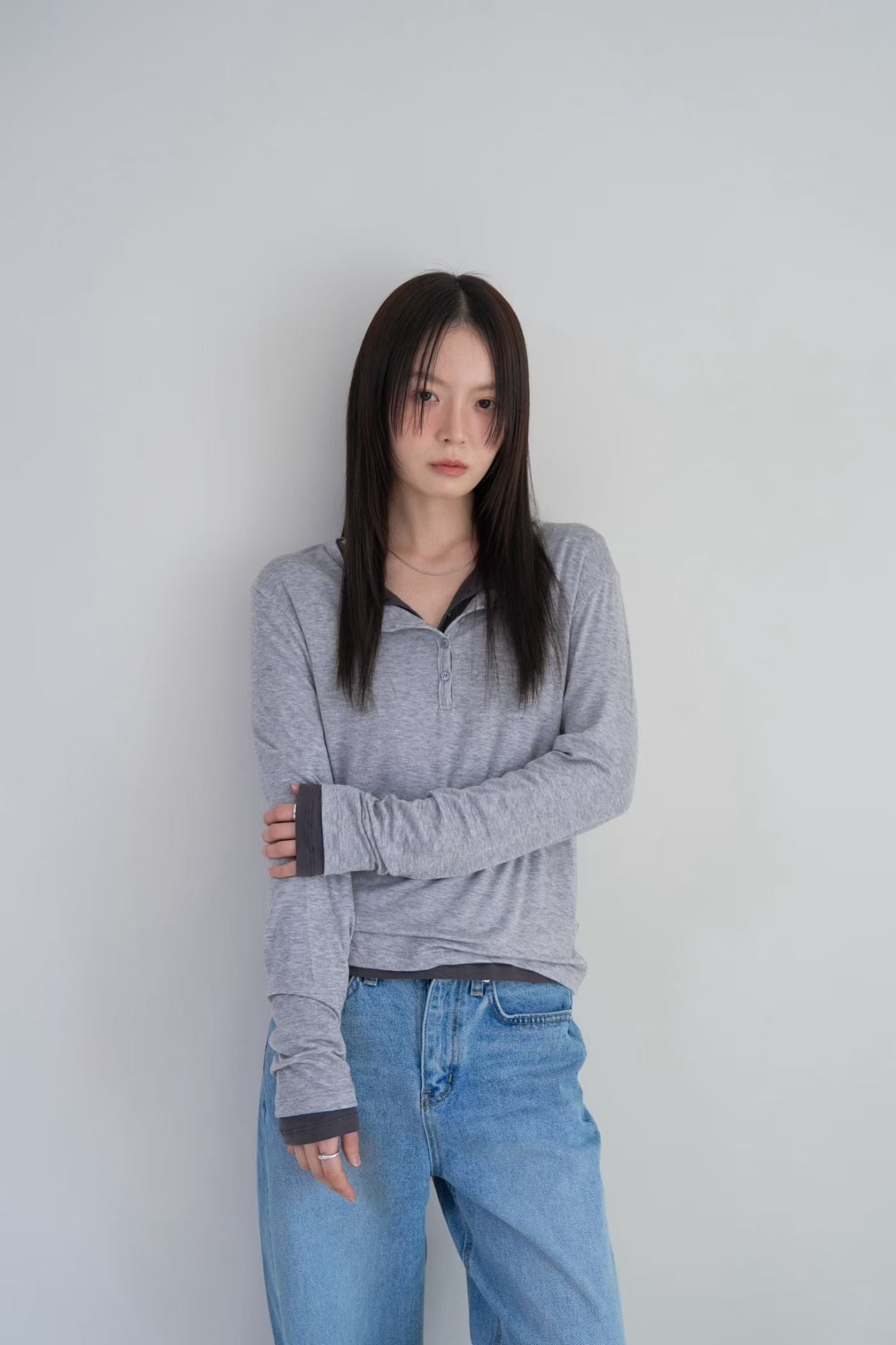 鈕扣長袖Tee (4色)