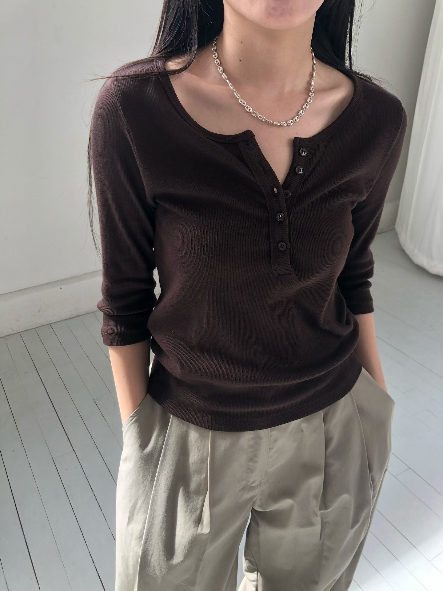 Button-Front Short Sleeve Tee (3 Colors)