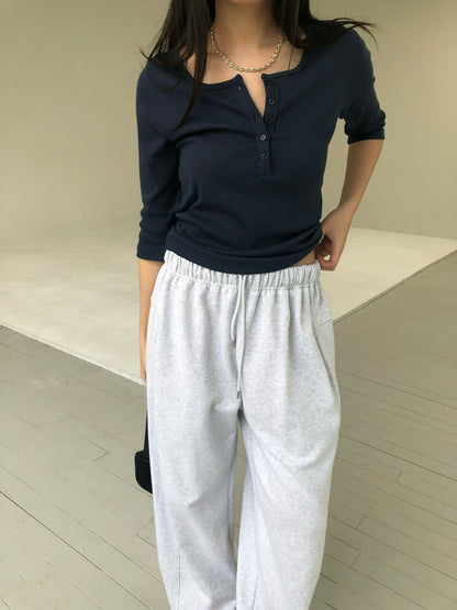 Button-Front Short Sleeve Tee (3 Colors)