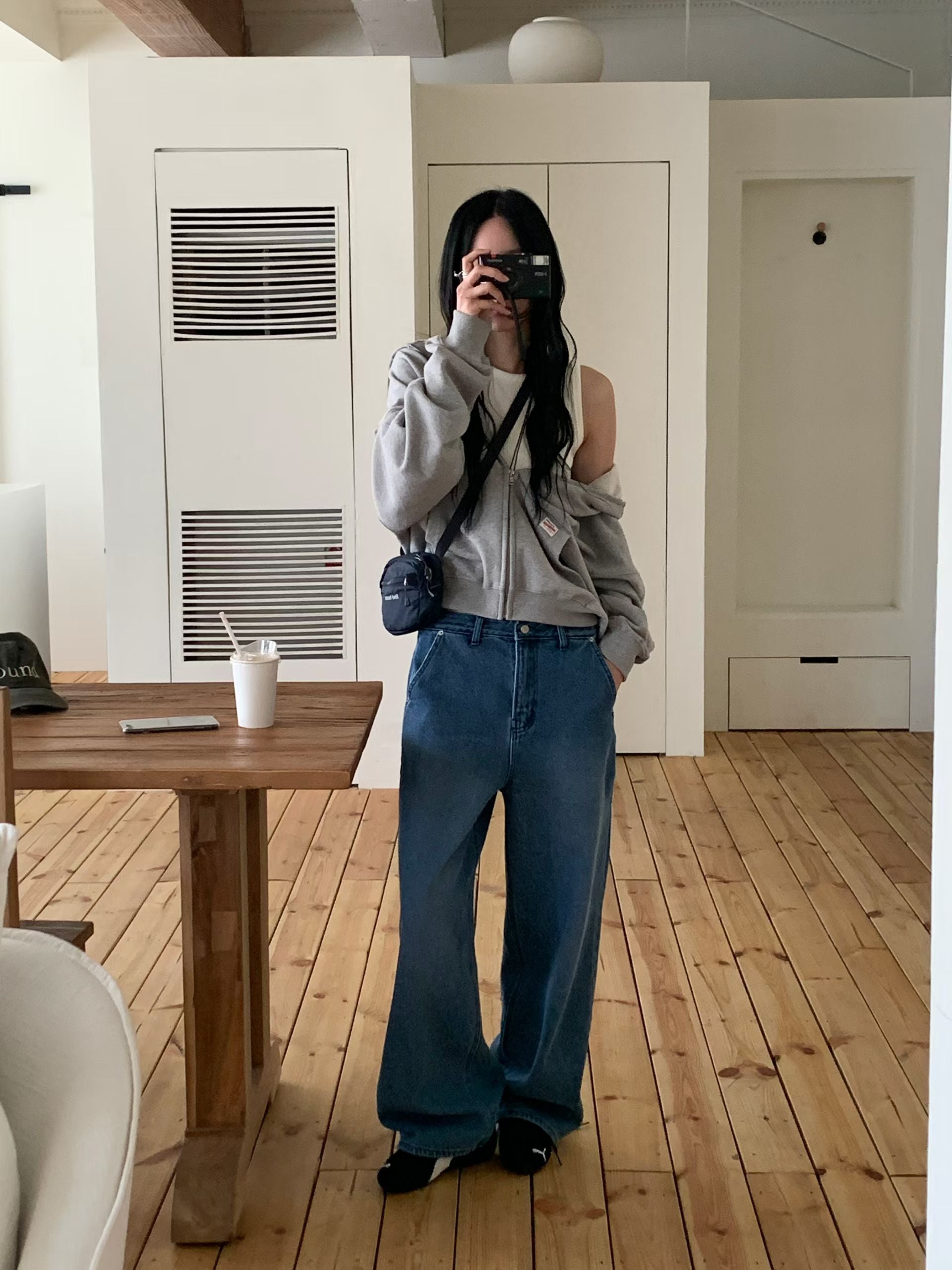 直筒寬鬆口袋牛仔褲