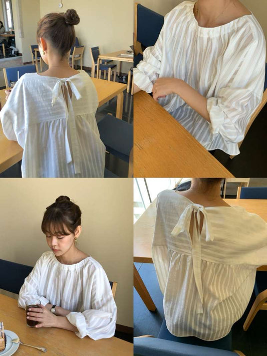 後蝴蝶結綁帶Blouse