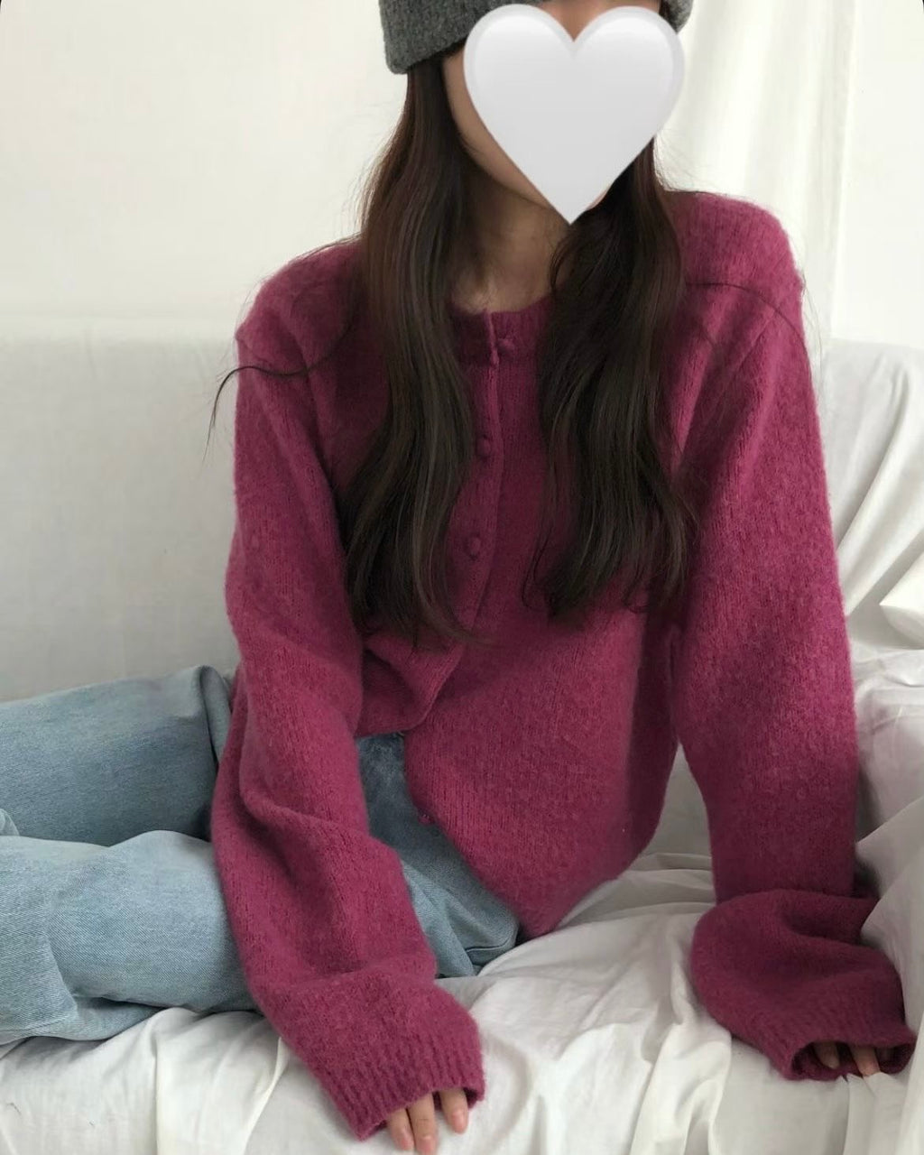 馬海毛圓領針織外套 4色