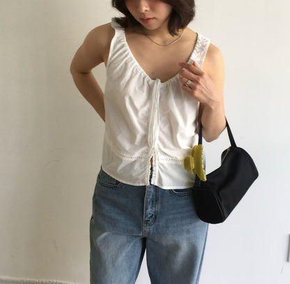 小清新前綁帶抓皺背心