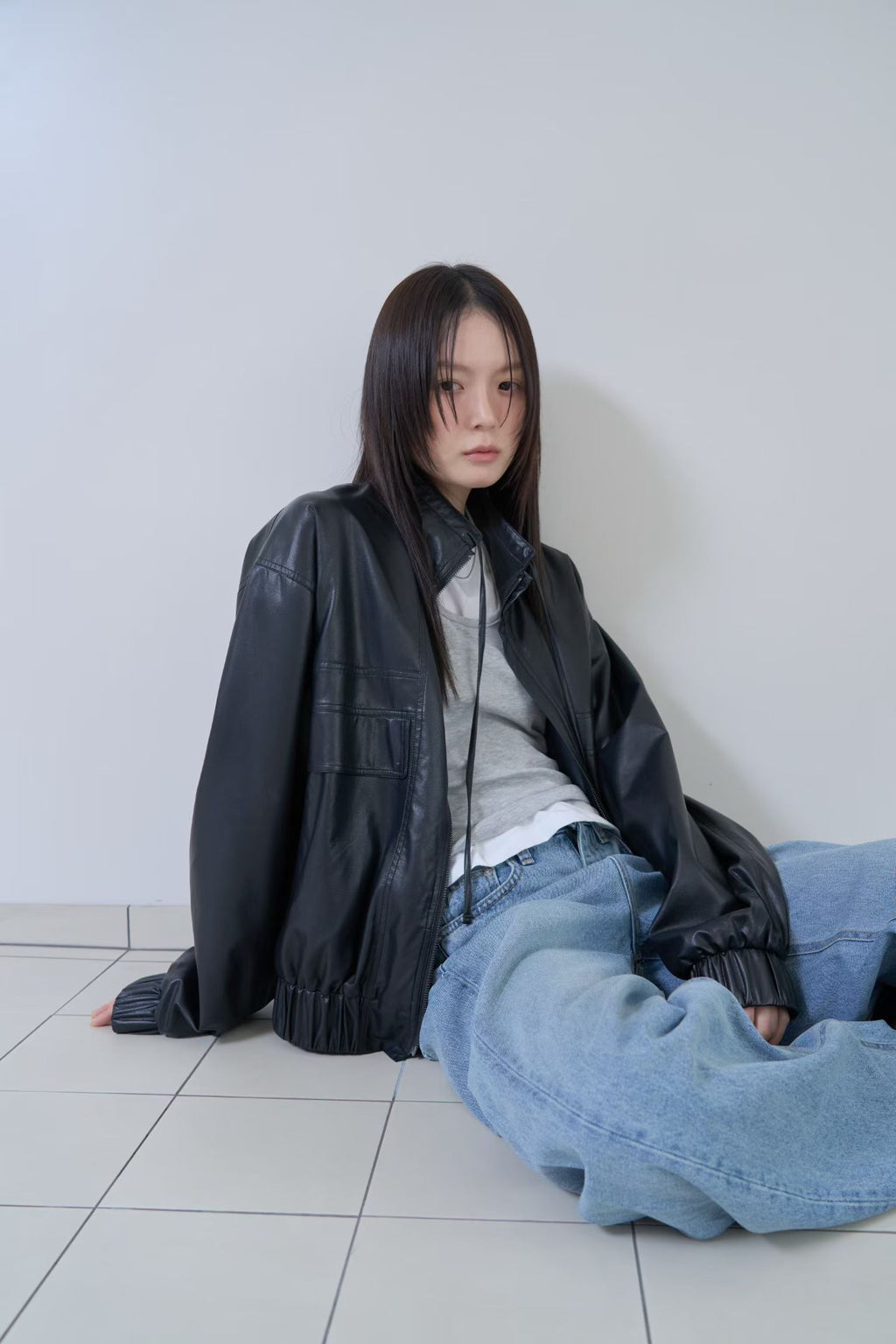 Faux Leather Harrington Jacket