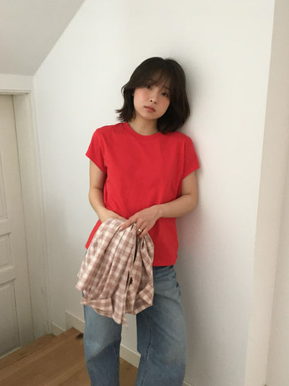 顯瘦小飛袖圓領綿質Tee (6 Colors)
