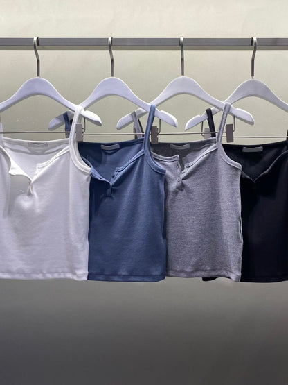 鈕扣吊帶背心 (4 Colors)