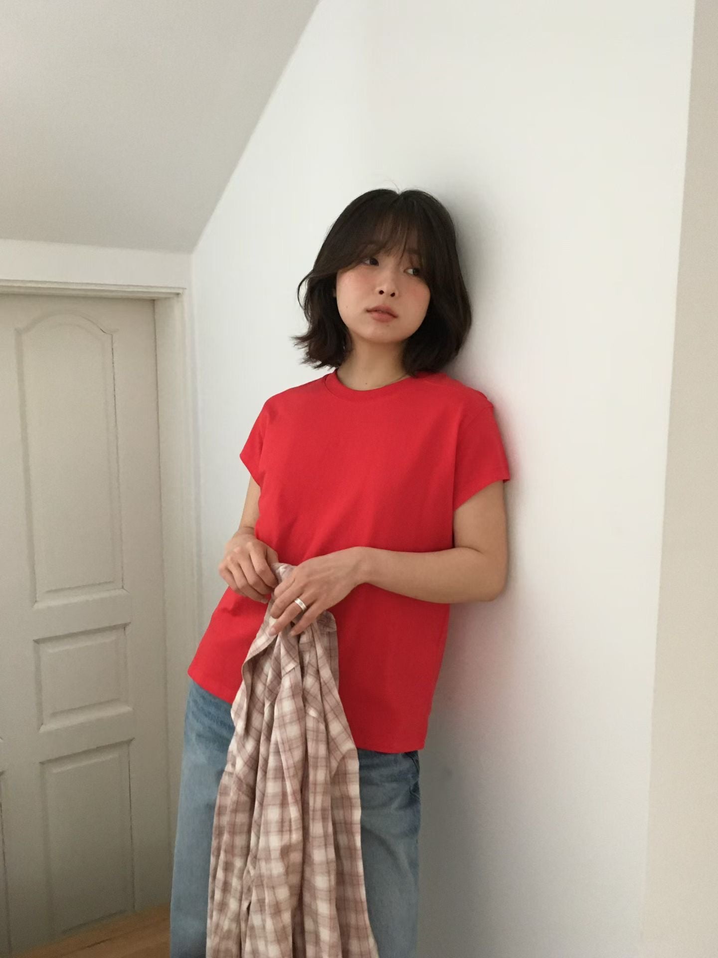 顯瘦小飛袖圓領綿質Tee (6 Colors)