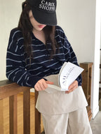 翻領條紋針織上衣 3色