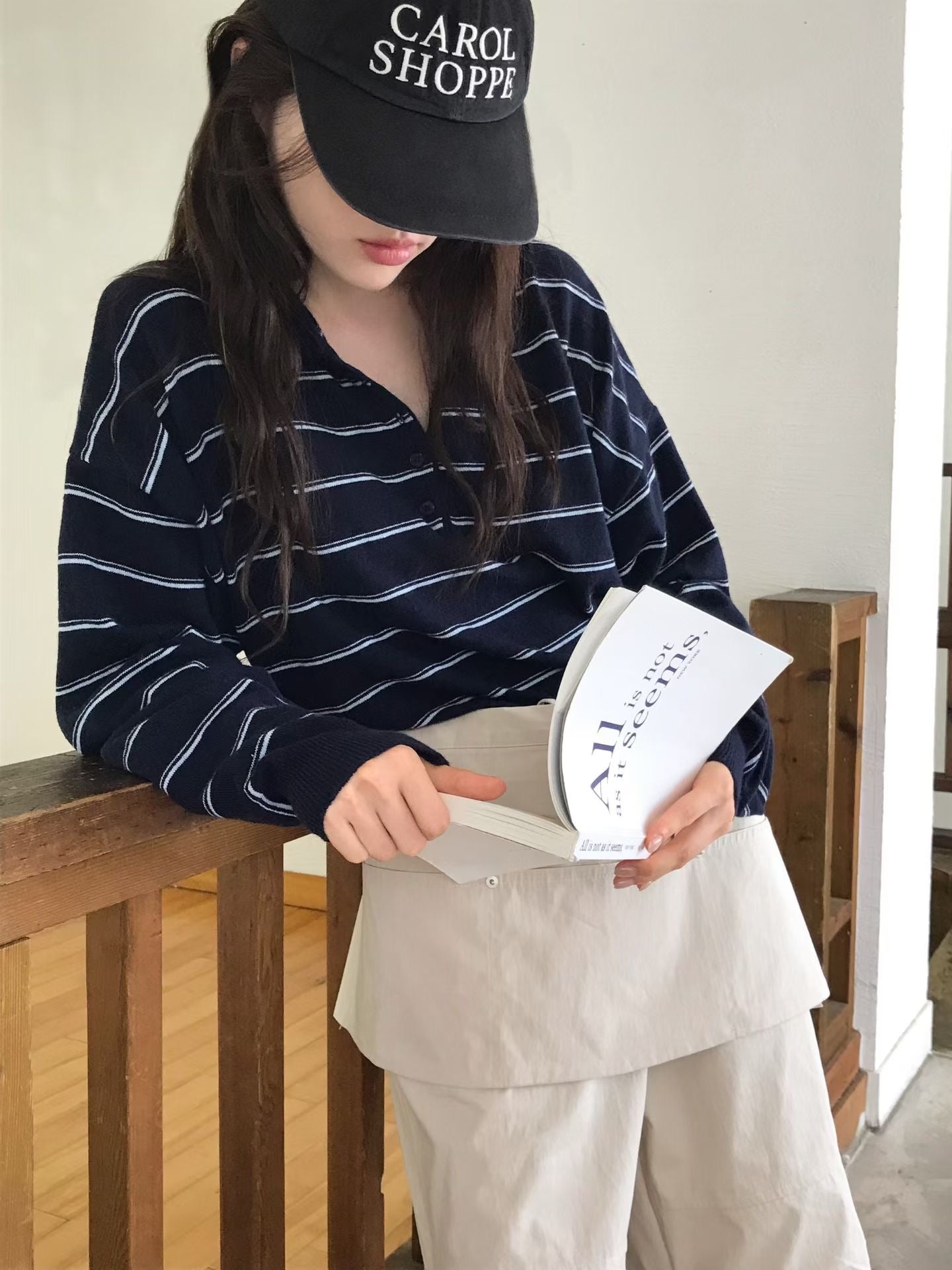 翻領條紋針織上衣 3色