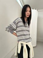 條紋翻領針織上衣 3色