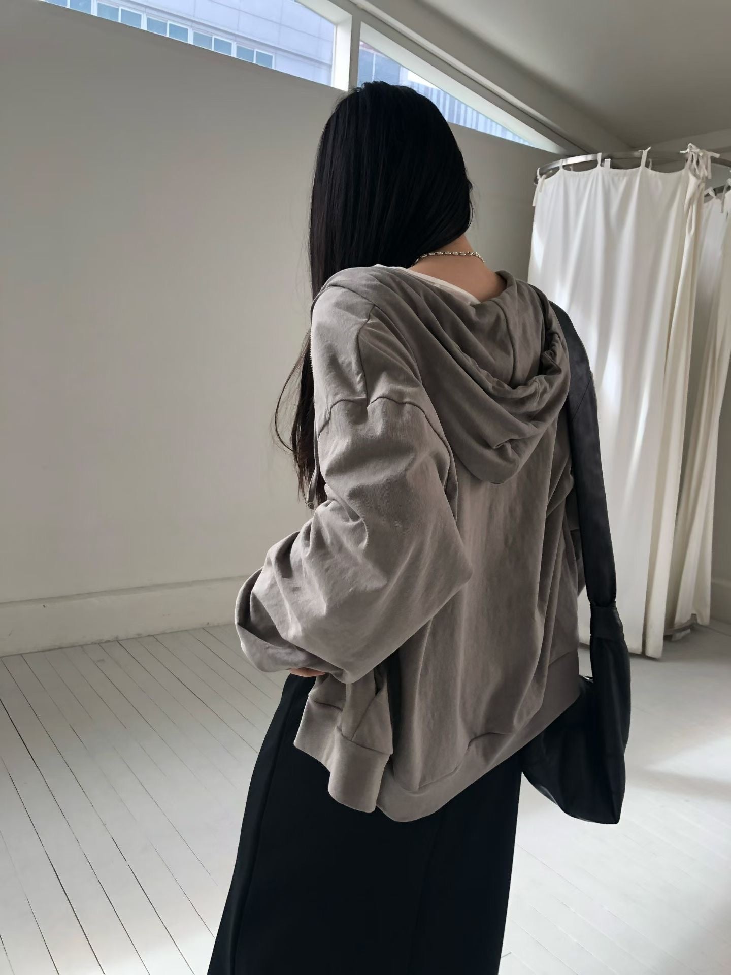 棉質連帽雙向拉鍊外套