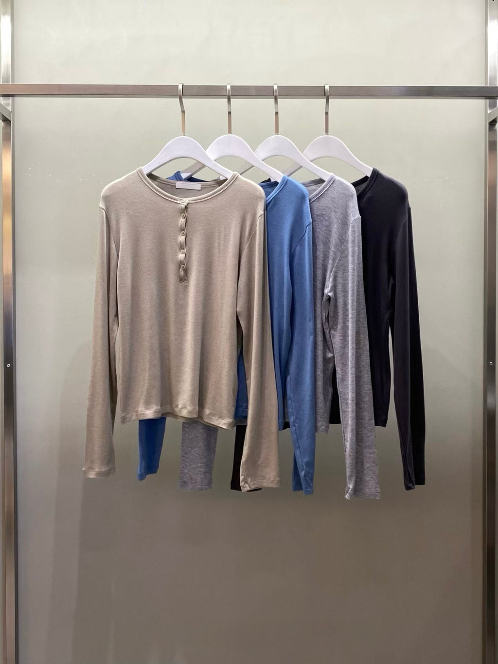 鈕扣長袖Tee (4色)