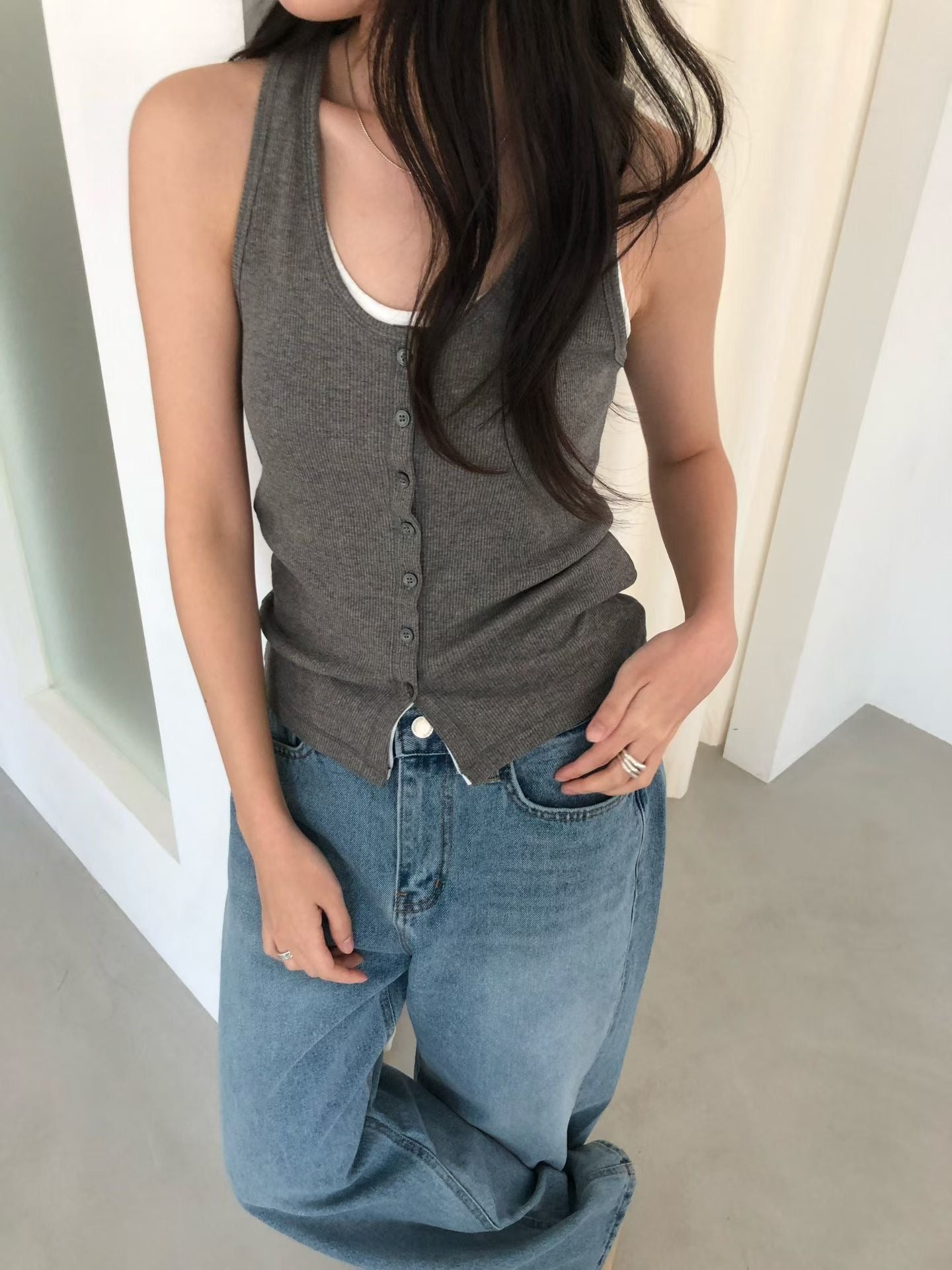 Minimalist Button-Front Tank Top (3 Colors)