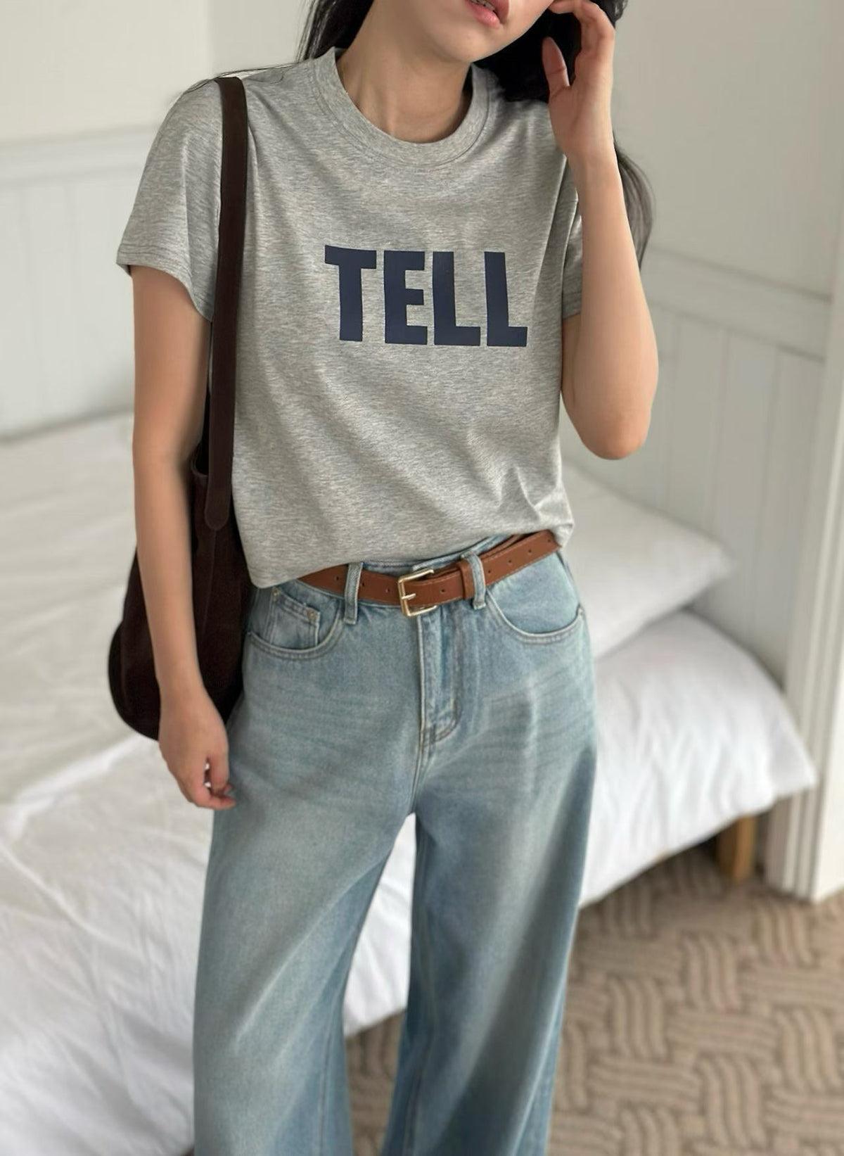 TELL ME字母印花短袖Tee