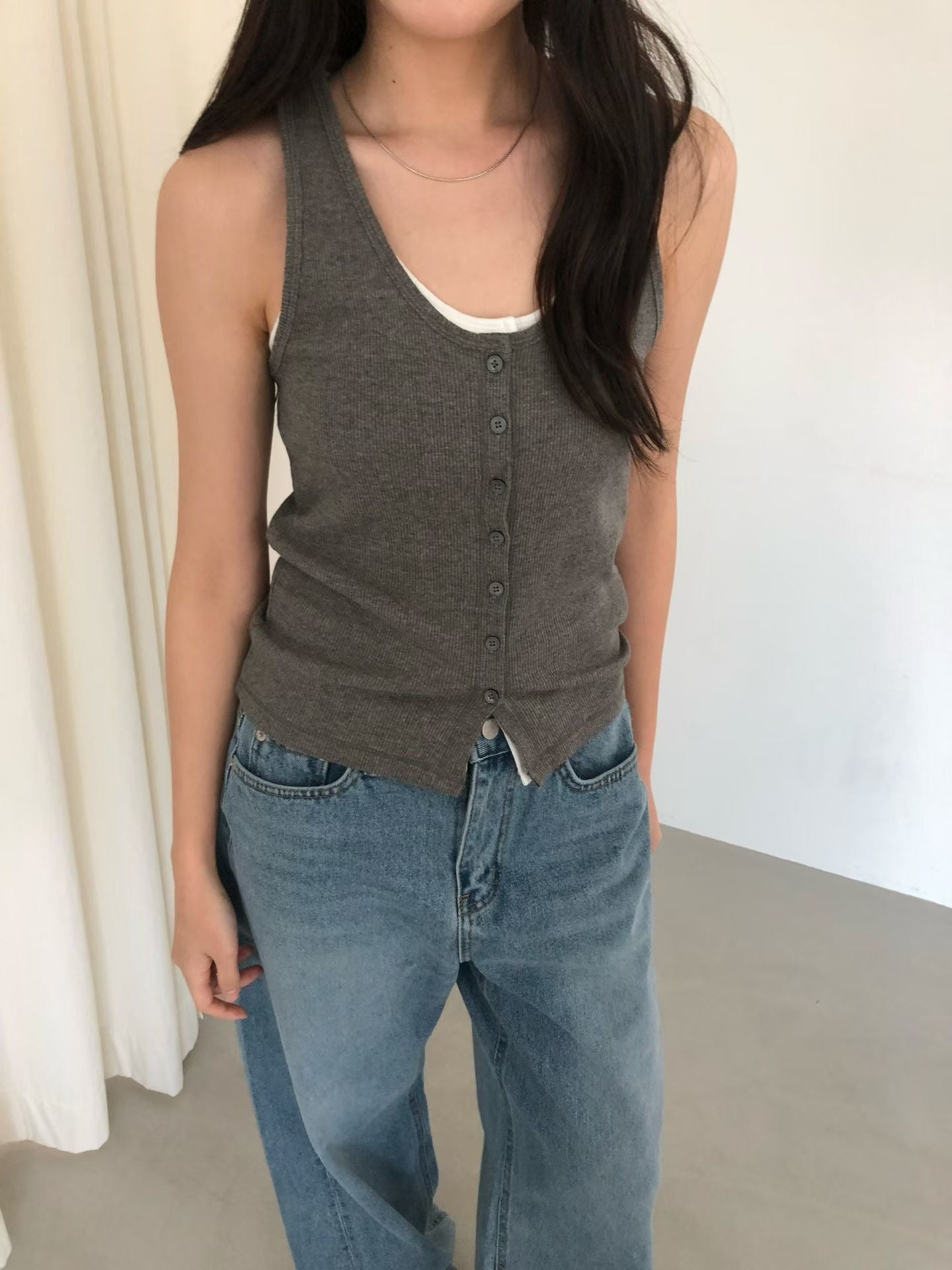 Minimalist Button-Front Tank Top (3 Colors)