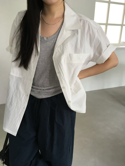 基礎款工裝雙口袋短袖襯衫