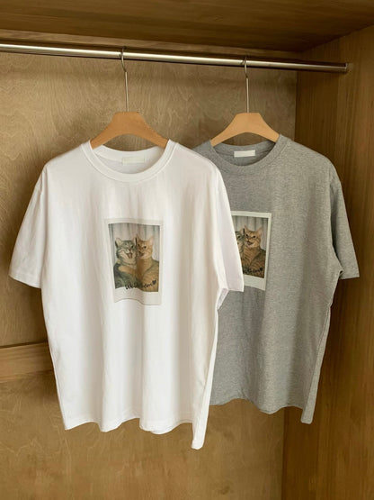 復古拍立得貓咪印花寬鬆Tee (2 Colors)