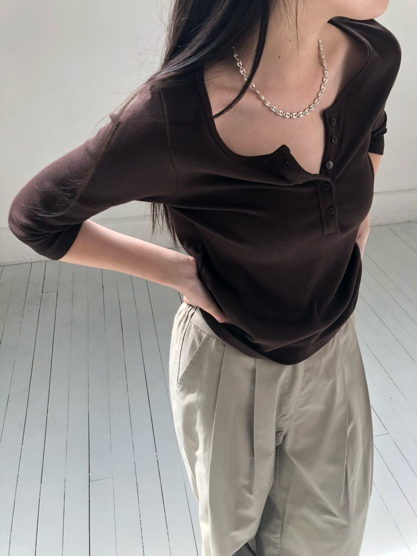 Button-Front Short Sleeve Tee (3 Colors)