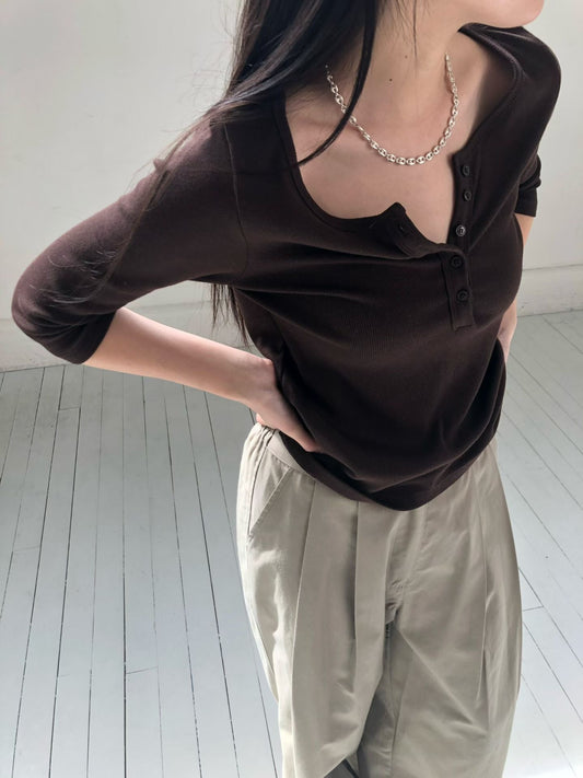 Button-Front Short Sleeve Tee (3 Colors)