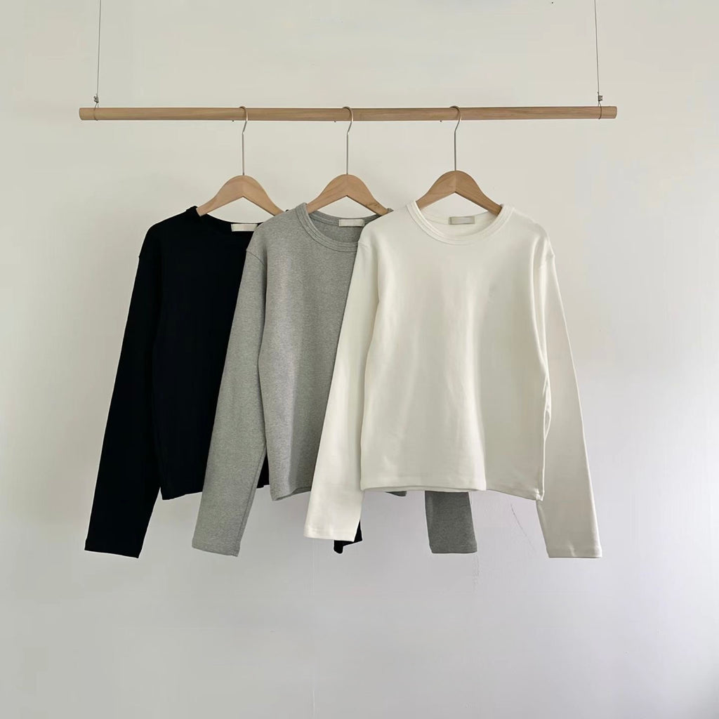 圓領淨色長袖Tee 3色