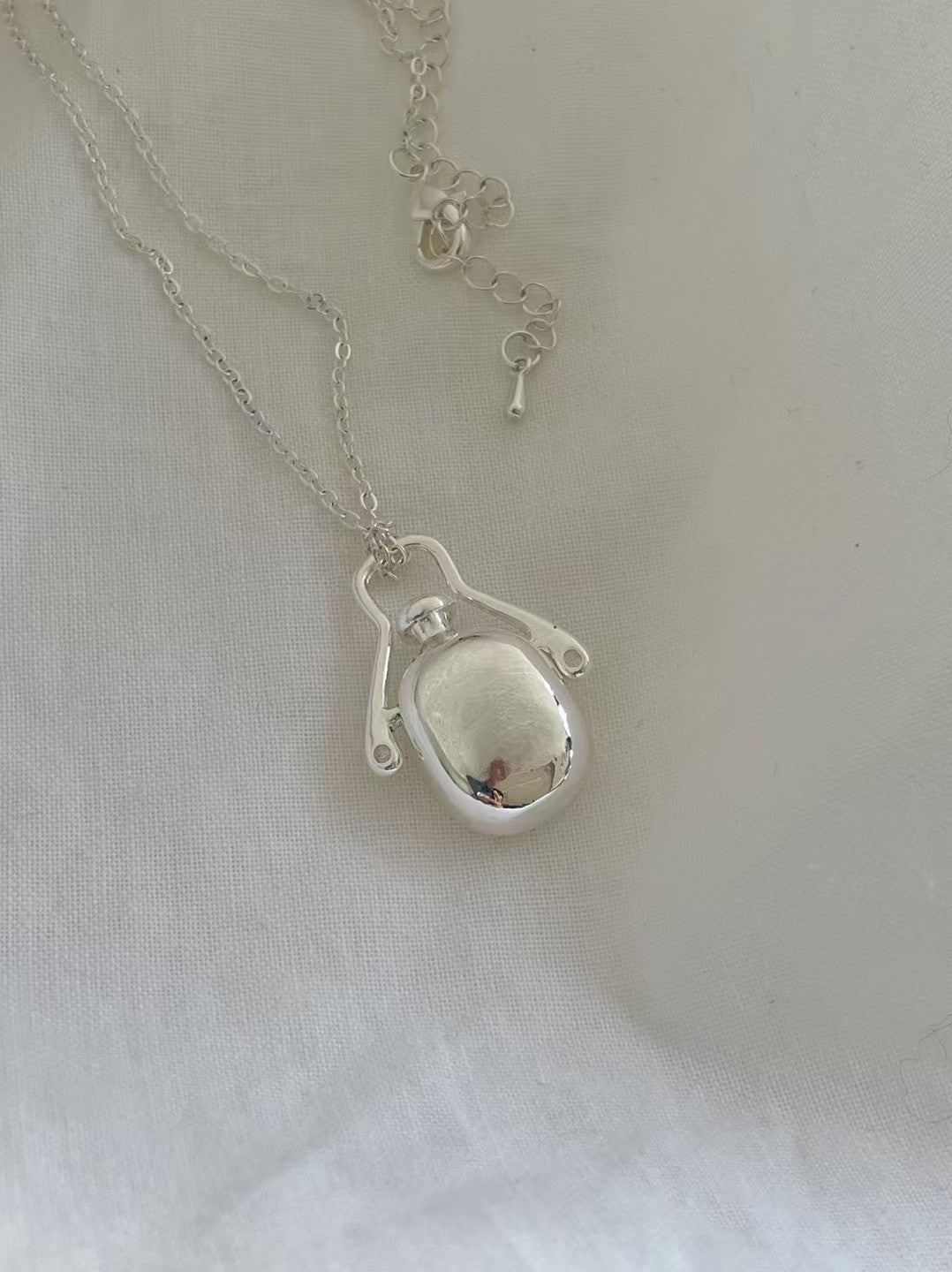 Perfume Bottle Silver Plated Long Necklace