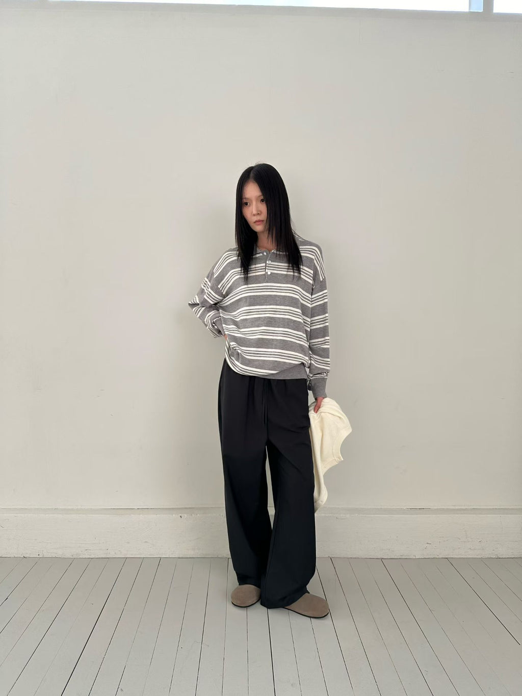 條紋翻領針織上衣 3色