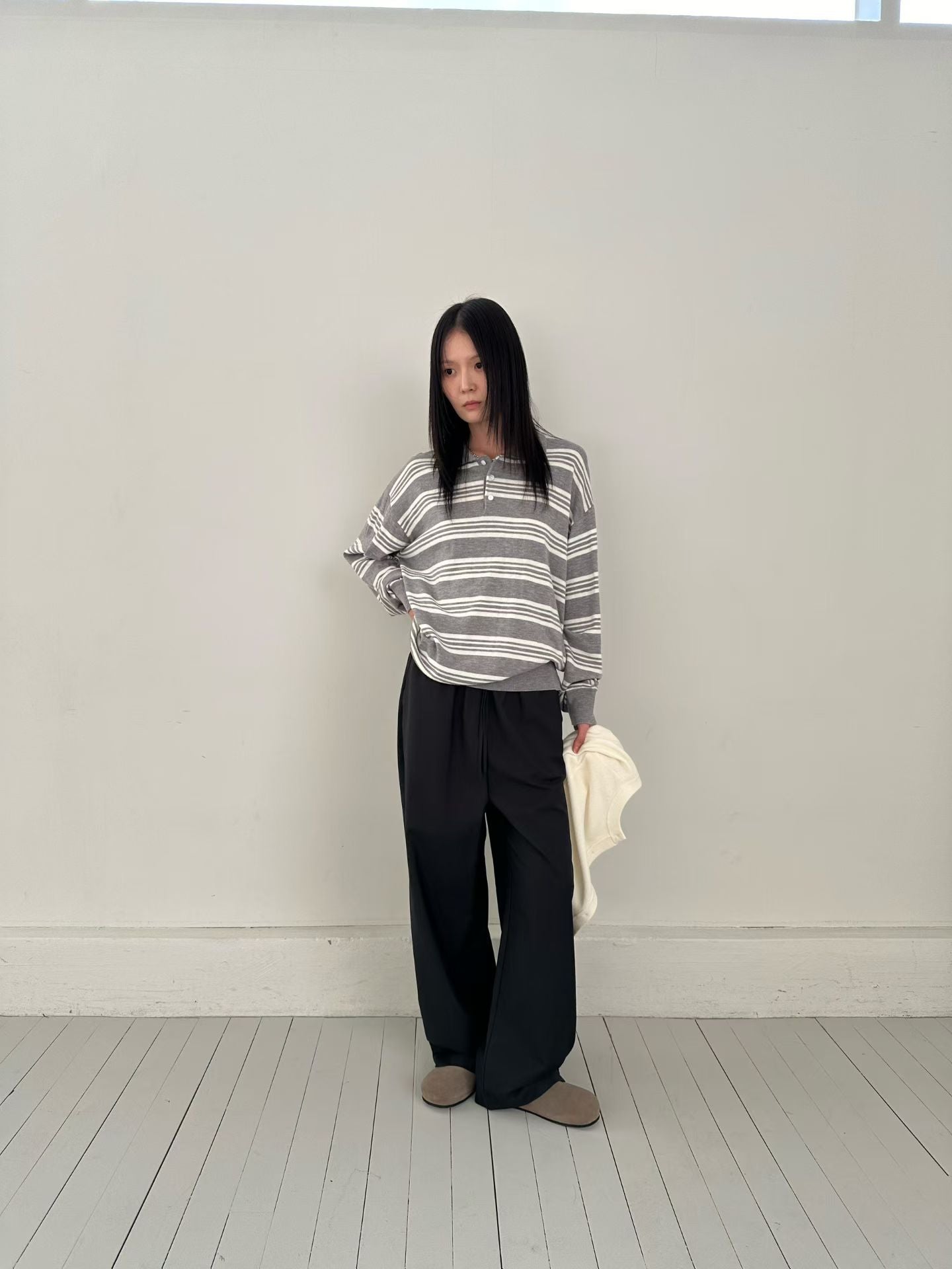 條紋翻領針織上衣 3色