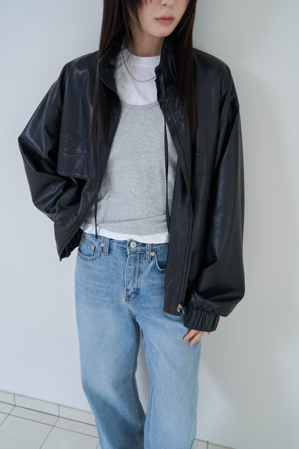 Faux Leather Harrington Jacket