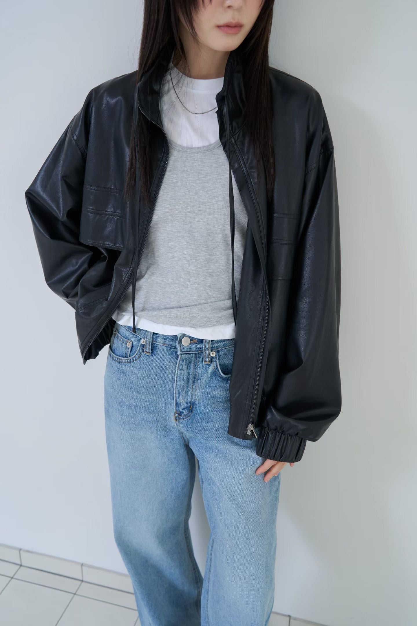 Faux Leather Harrington Jacket