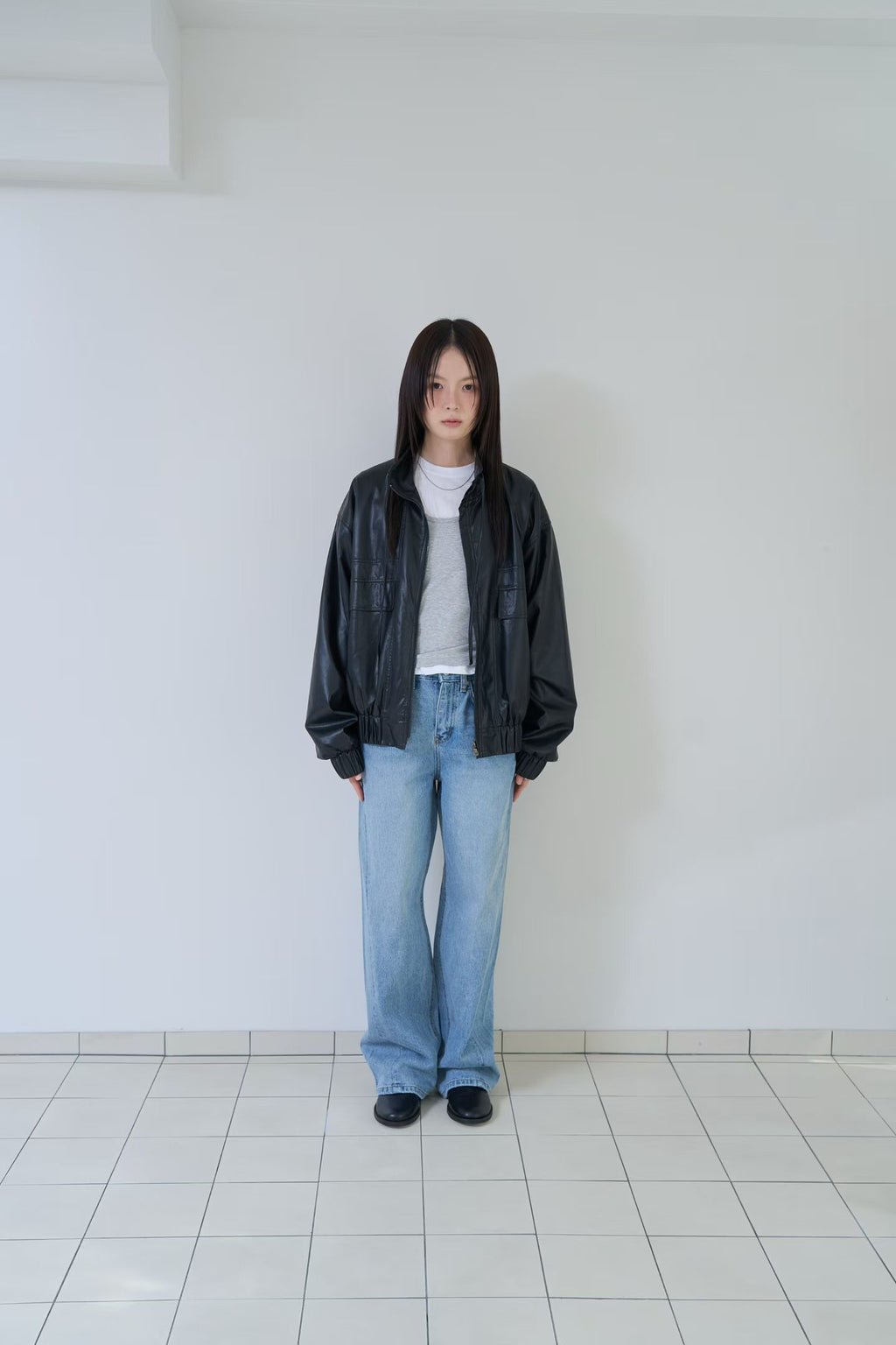 Faux Leather Harrington Jacket