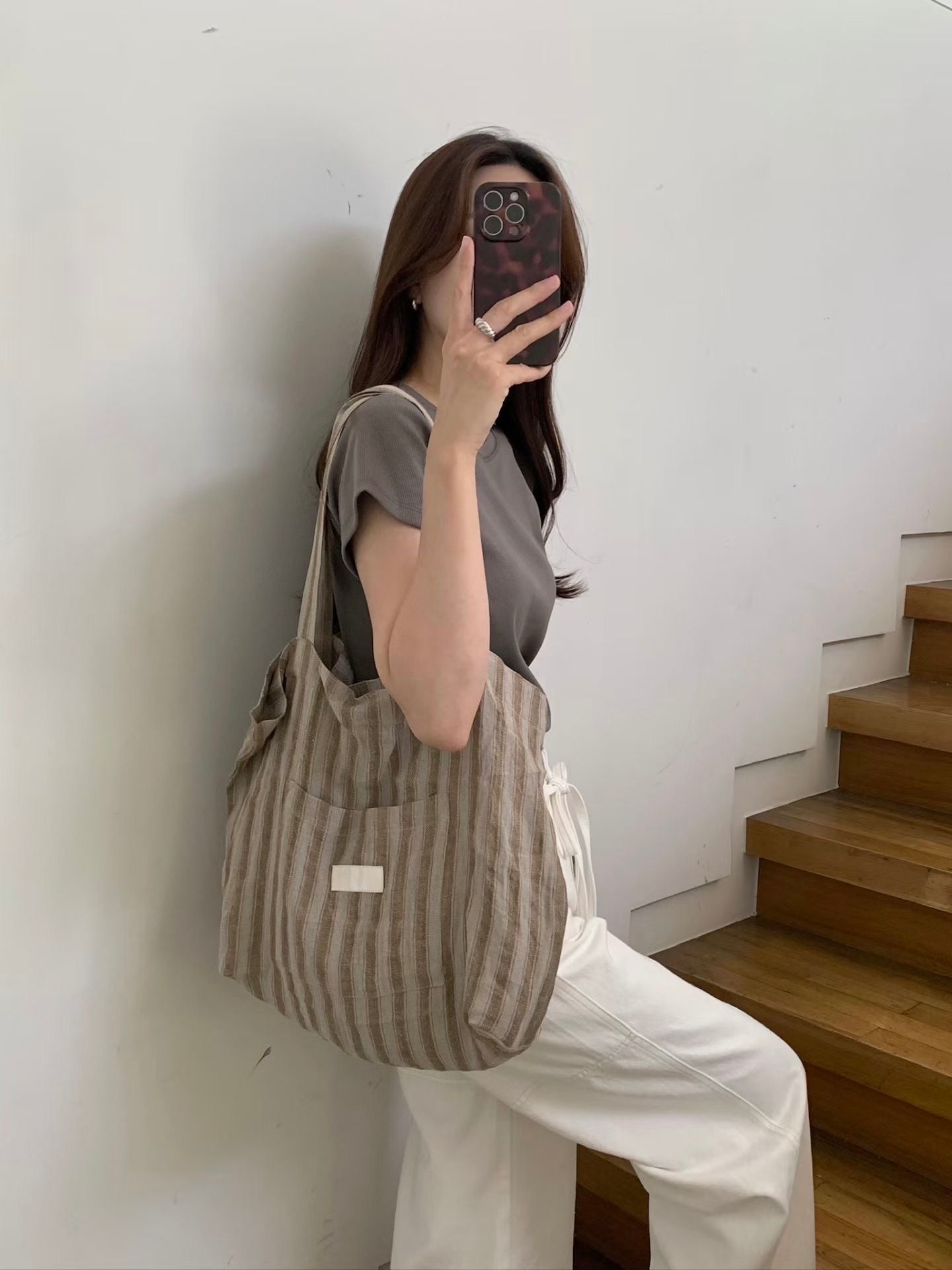 休閒條紋tote bag (2 Colors)