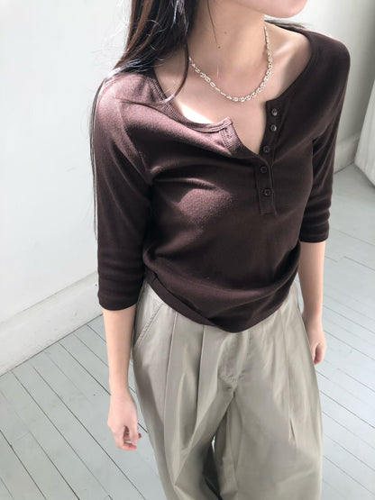Button-Front Short Sleeve Tee (3 Colors)