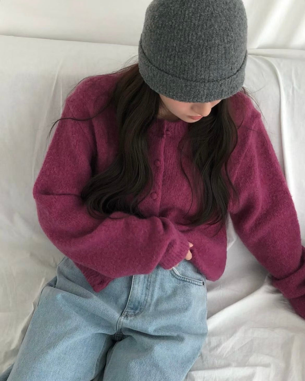 馬海毛圓領針織外套 4色