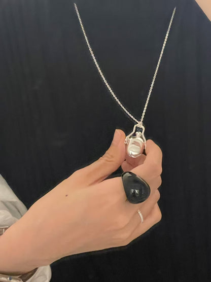Perfume Bottle Silver Plated Long Necklace
