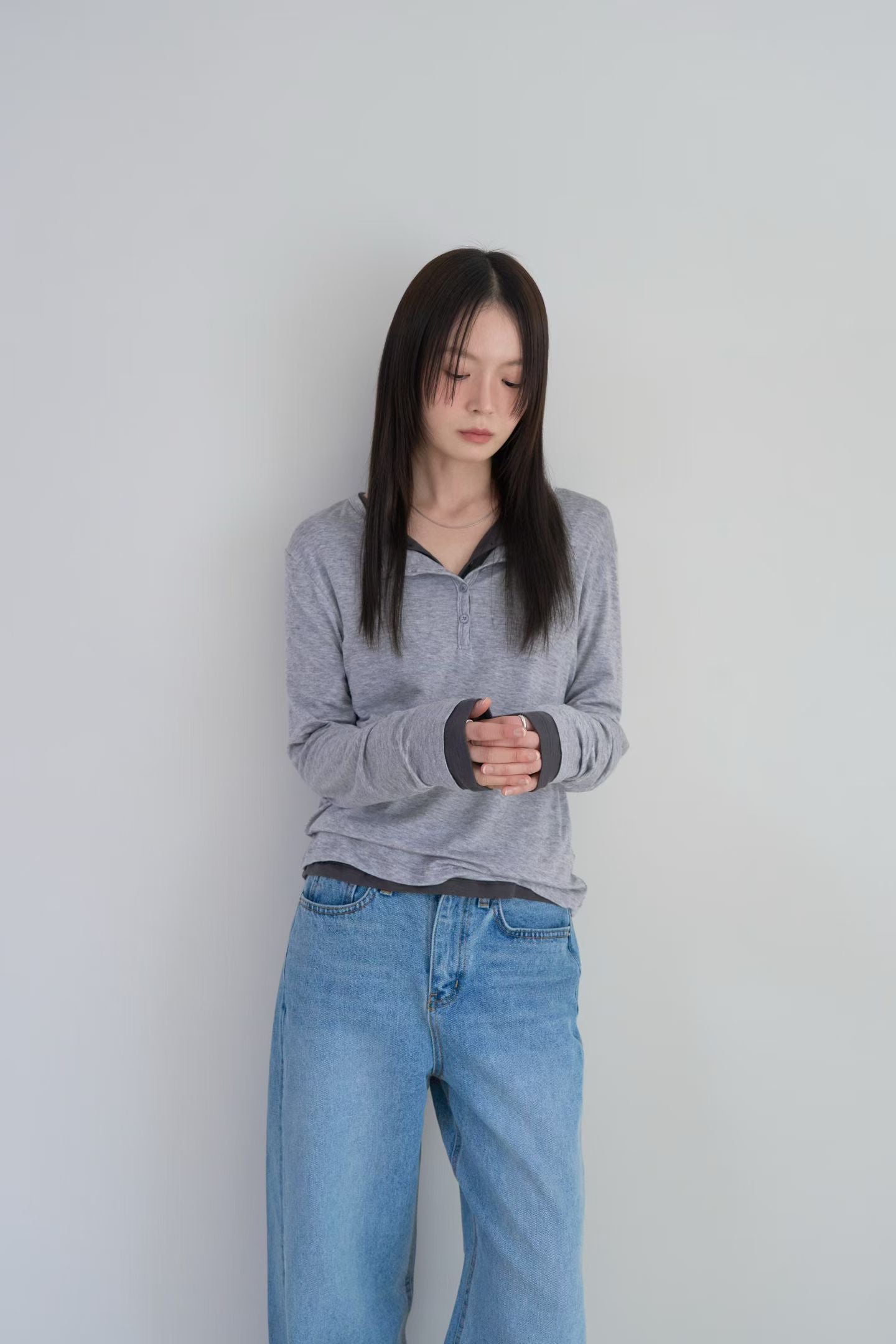 鈕扣長袖Tee (4色)