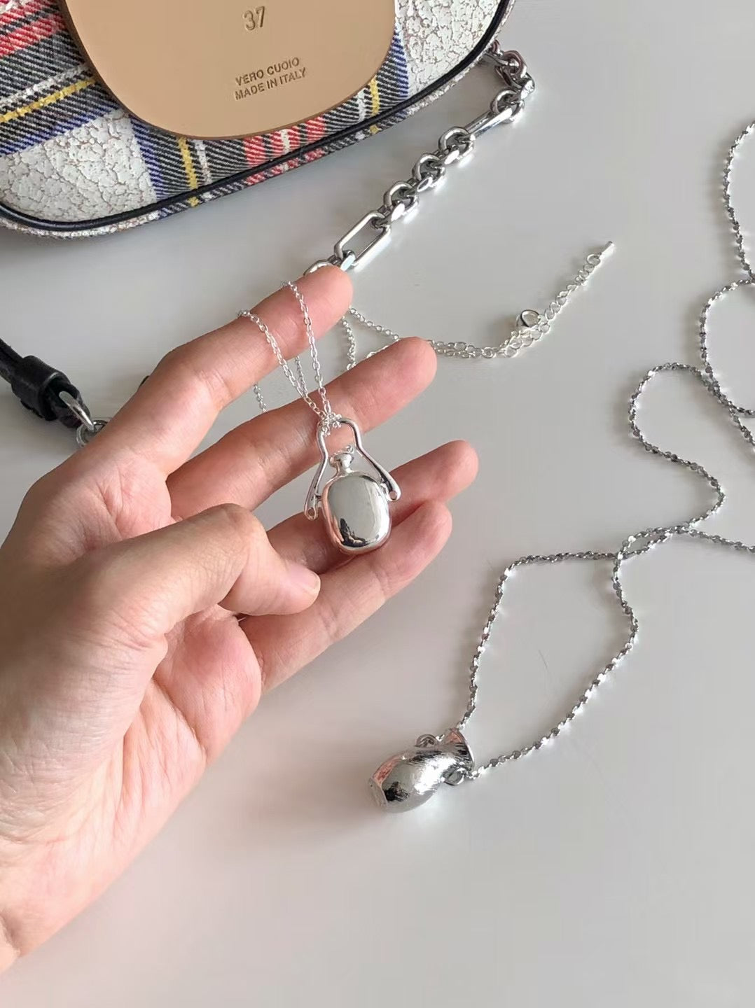 Perfume Bottle Silver Plated Long Necklace