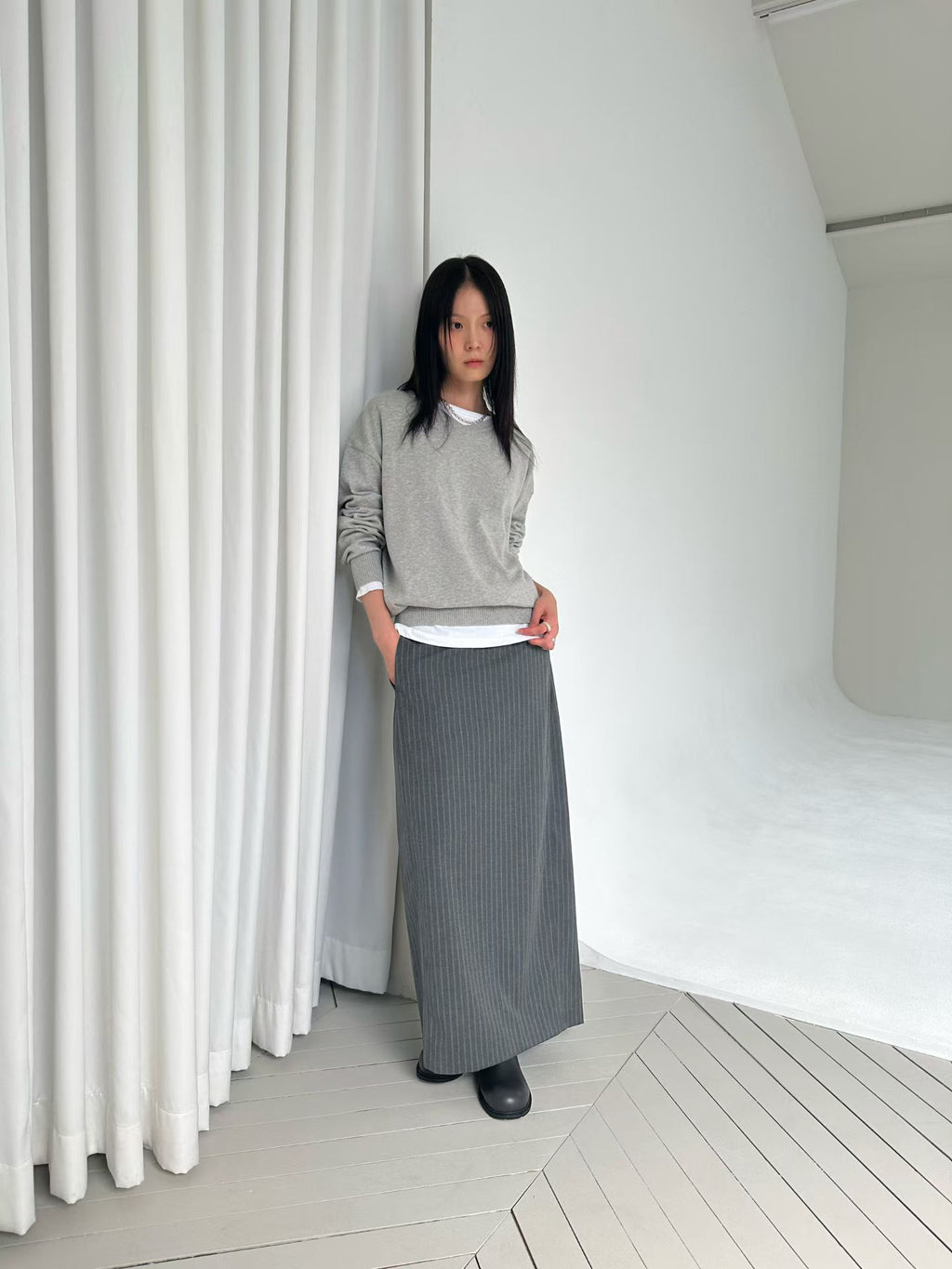 直紋鉛筆裙 2色