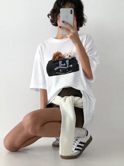 可愛狗狗印花寬鬆短袖 Tee (3 Colors)