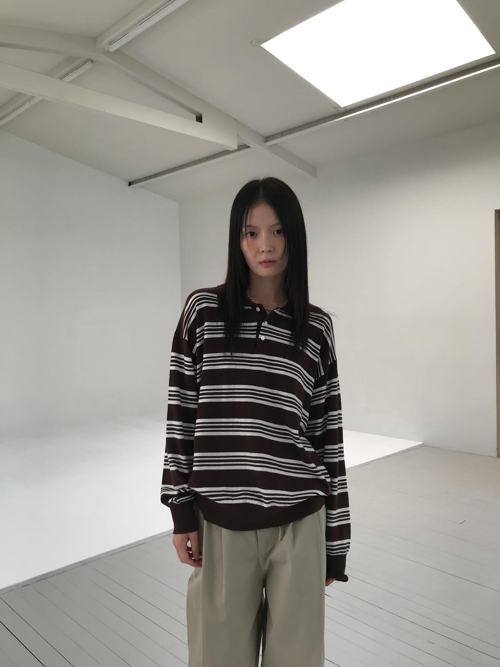 條紋翻領針織上衣 3色