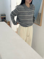 條紋翻領針織上衣 3色
