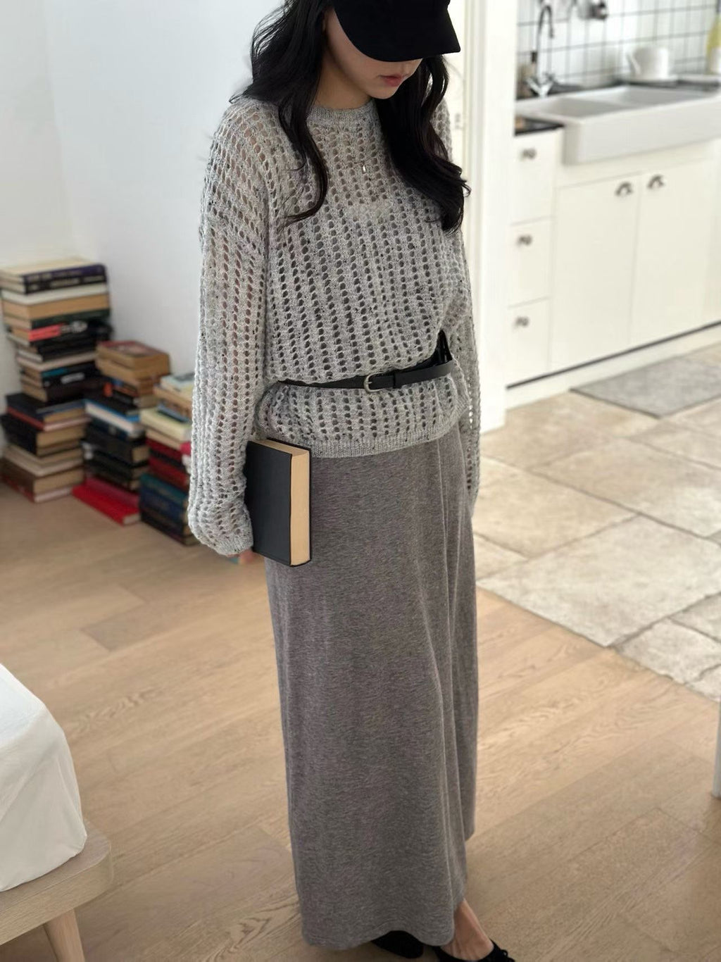 鏤空針織連身裙套裝 3色