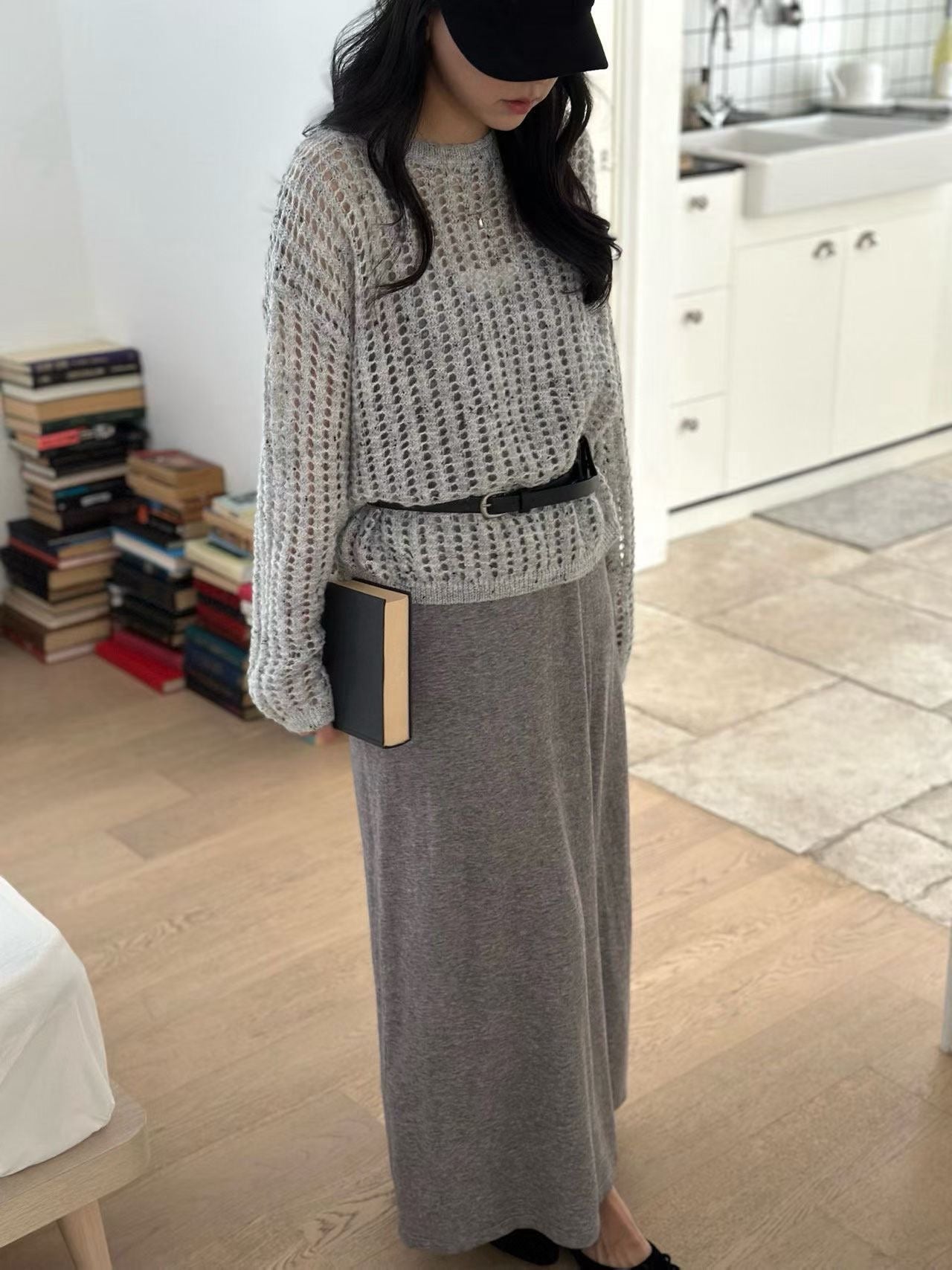 鏤空針織連身裙套裝 3色