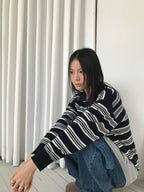 條紋翻領針織上衣 3色