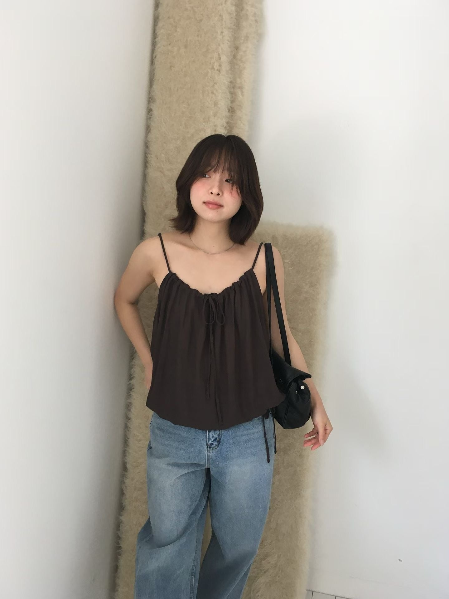 顯瘦抽繩抓皺細帶背心 (2 Colors)