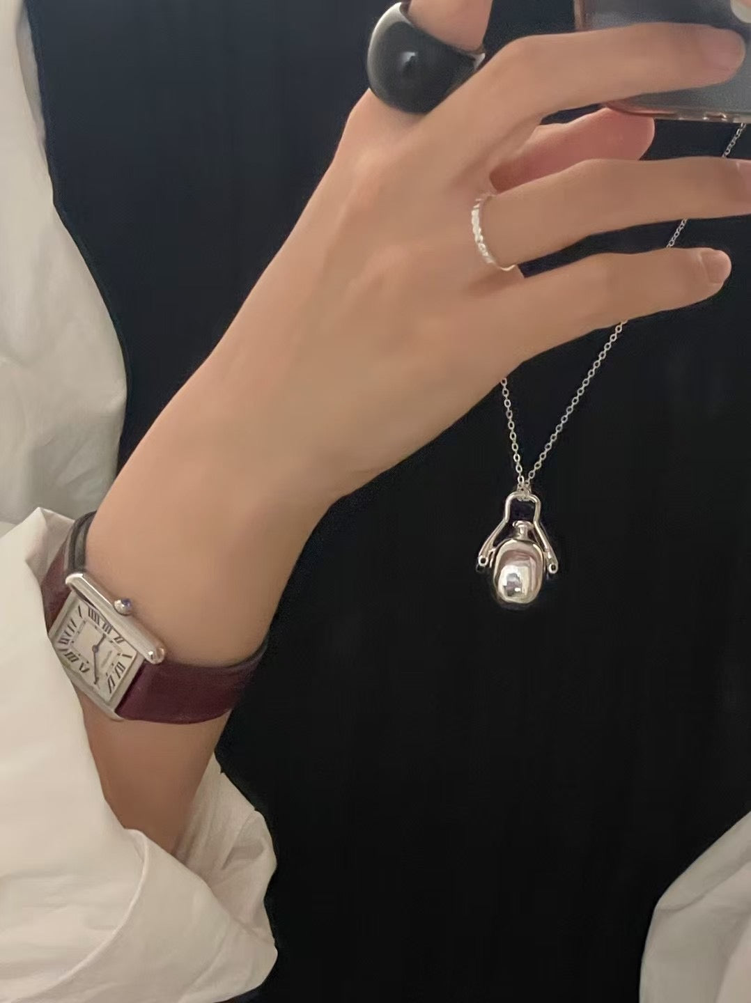 Perfume Bottle Silver Plated Long Necklace