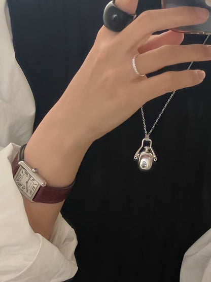 Perfume Bottle Silver Plated Long Necklace