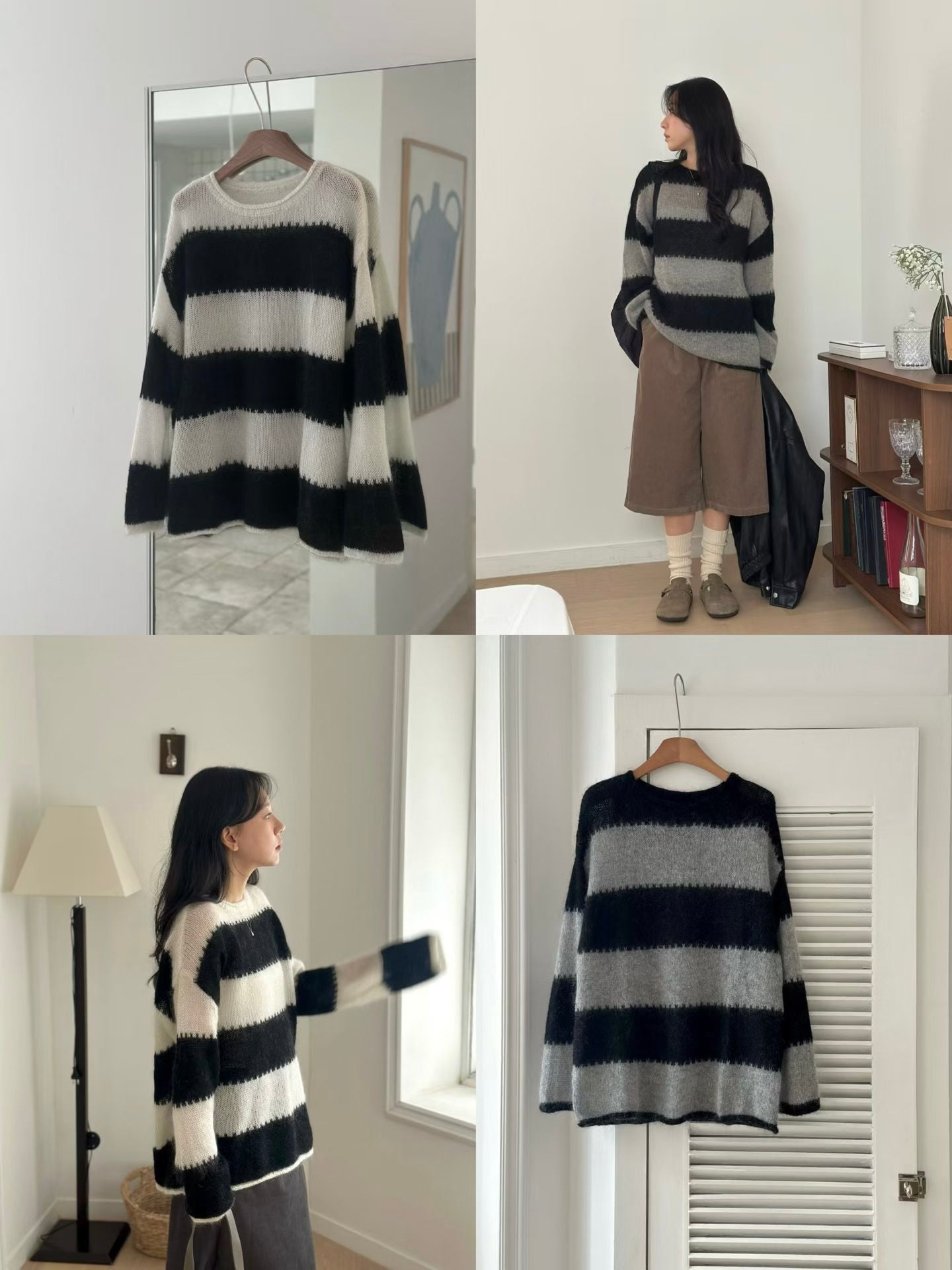 條紋寬鬆針織上衣 2色