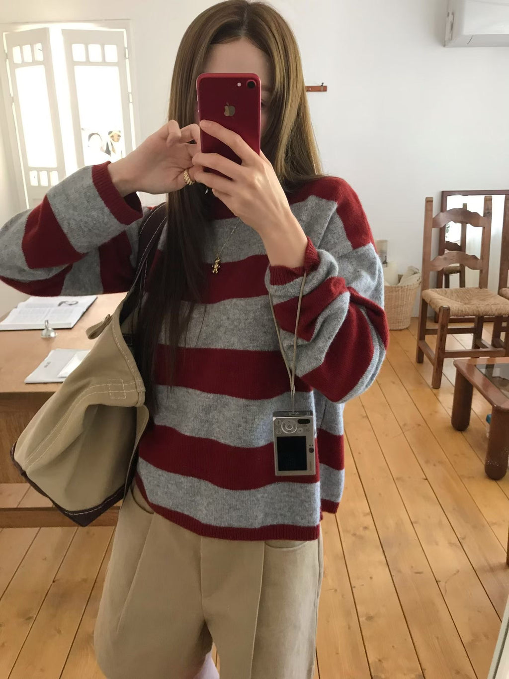 圓領條紋針織上衣 3色