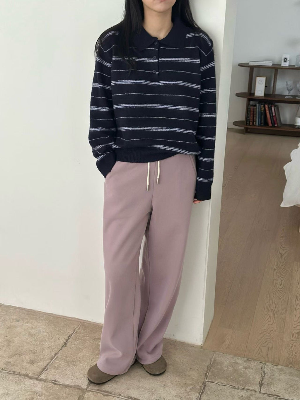 條紋翻領針織上衣 3色